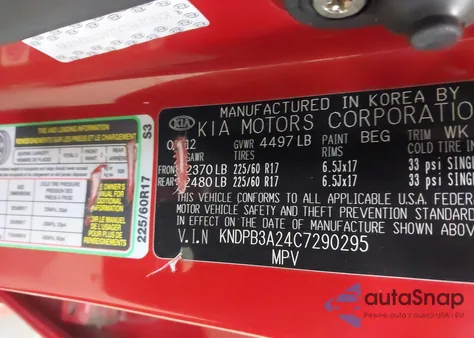 2012 Kia Sportage Lx z USA, uszkodzony, nr VIN KNDPB3A24C7290295